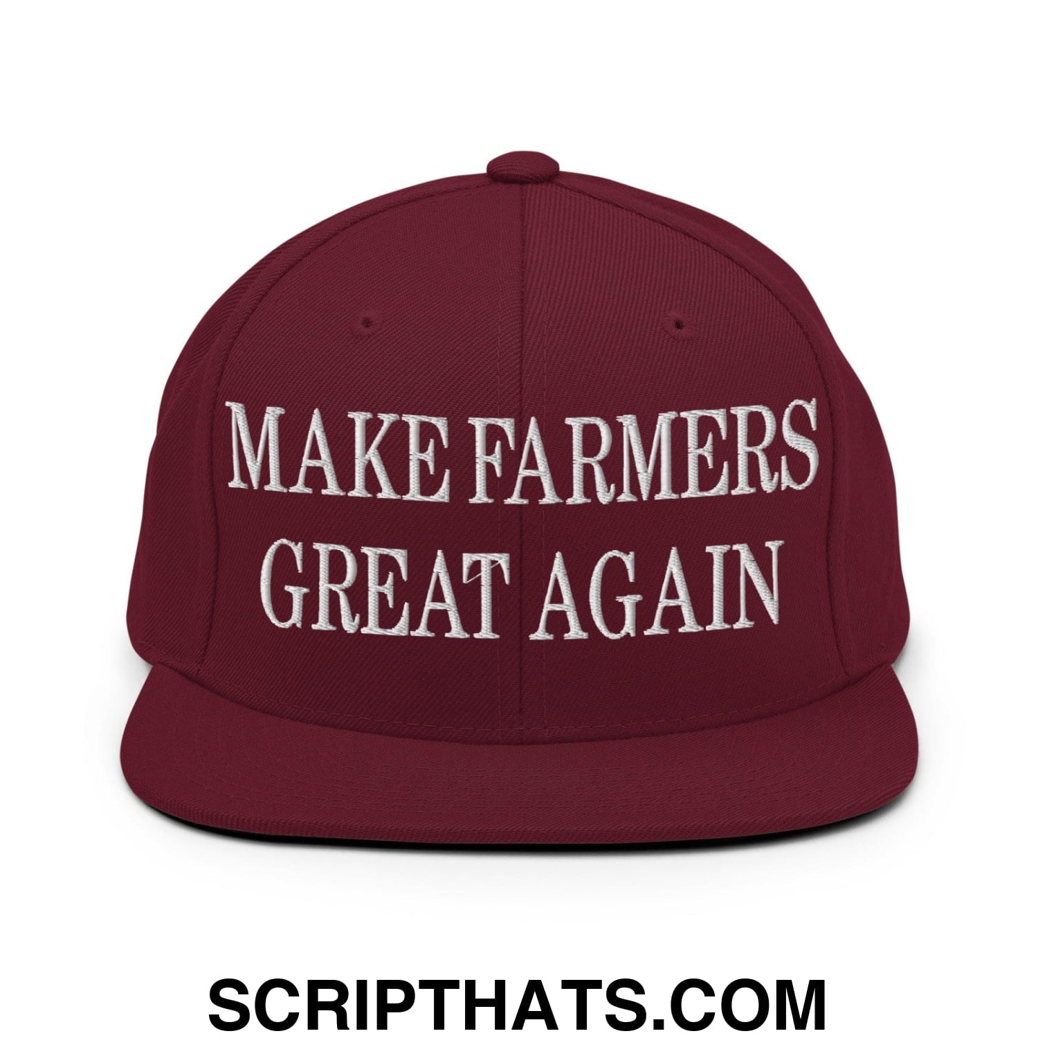 Make Farmers Great Again Embroidered Flat Bill Brim Snapback Hat Maroon