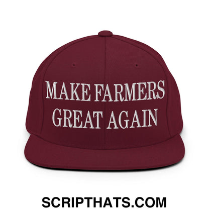 Make Farmers Great Again Embroidered Flat Bill Brim Snapback Hat Maroon