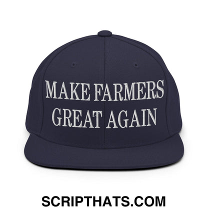 Make Farmers Great Again Embroidered Flat Bill Brim Snapback Hat Navy