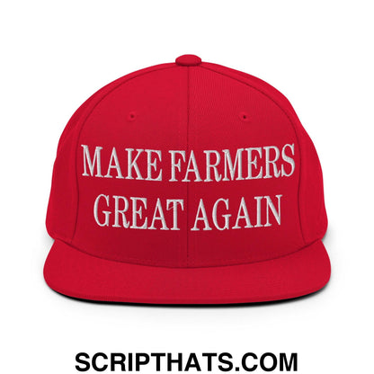 Make Farmers Great Again Embroidered Flat Bill Brim Snapback Hat Red