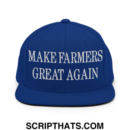 Make Farmers Great Again Embroidered Flat Bill Brim Snapback Hat Royal Blue