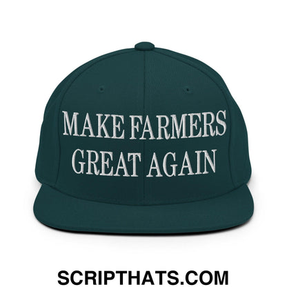 Make Farmers Great Again Embroidered Flat Bill Brim Snapback Hat Spruce