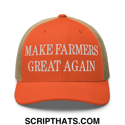 Make Farmers Great Again Embroidered Mesh Trucker Hat Rustic Orange Khaki