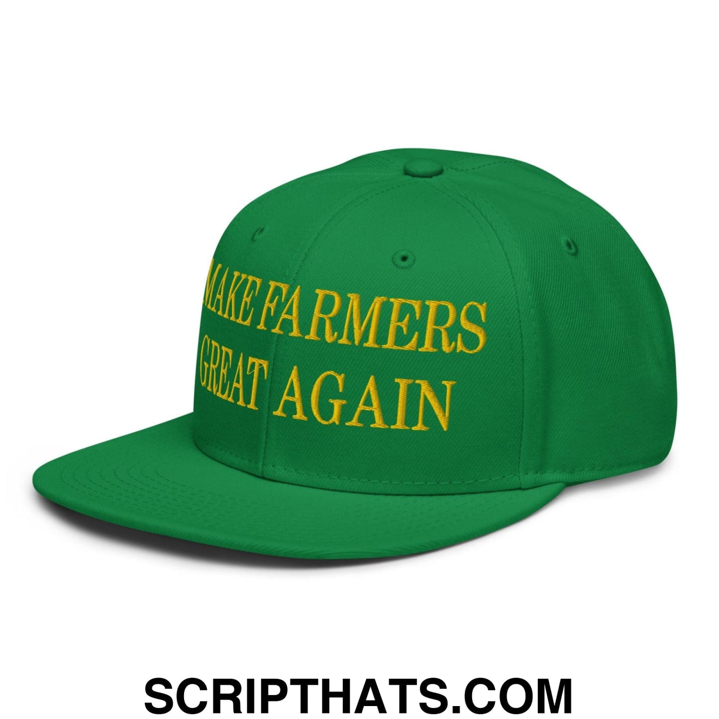 Make Farmers Great Again Green Yellow Embroidered Flat Bill Brim Snapback Hat Default Title