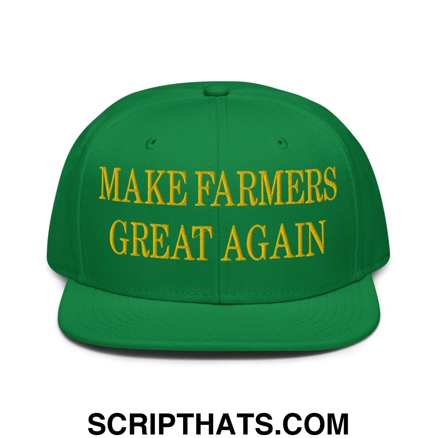 Make Farmers Great Again Green Yellow Embroidered Flat Bill Brim Snapback Hat Default Title