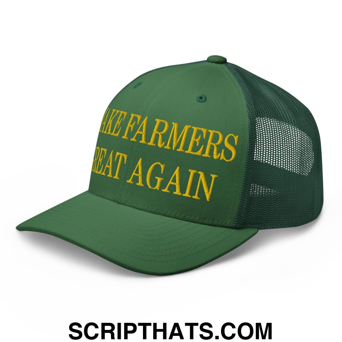Make Farmers Great Again Green Yellow Embroidered Mesh Trucker Hat Default Title
