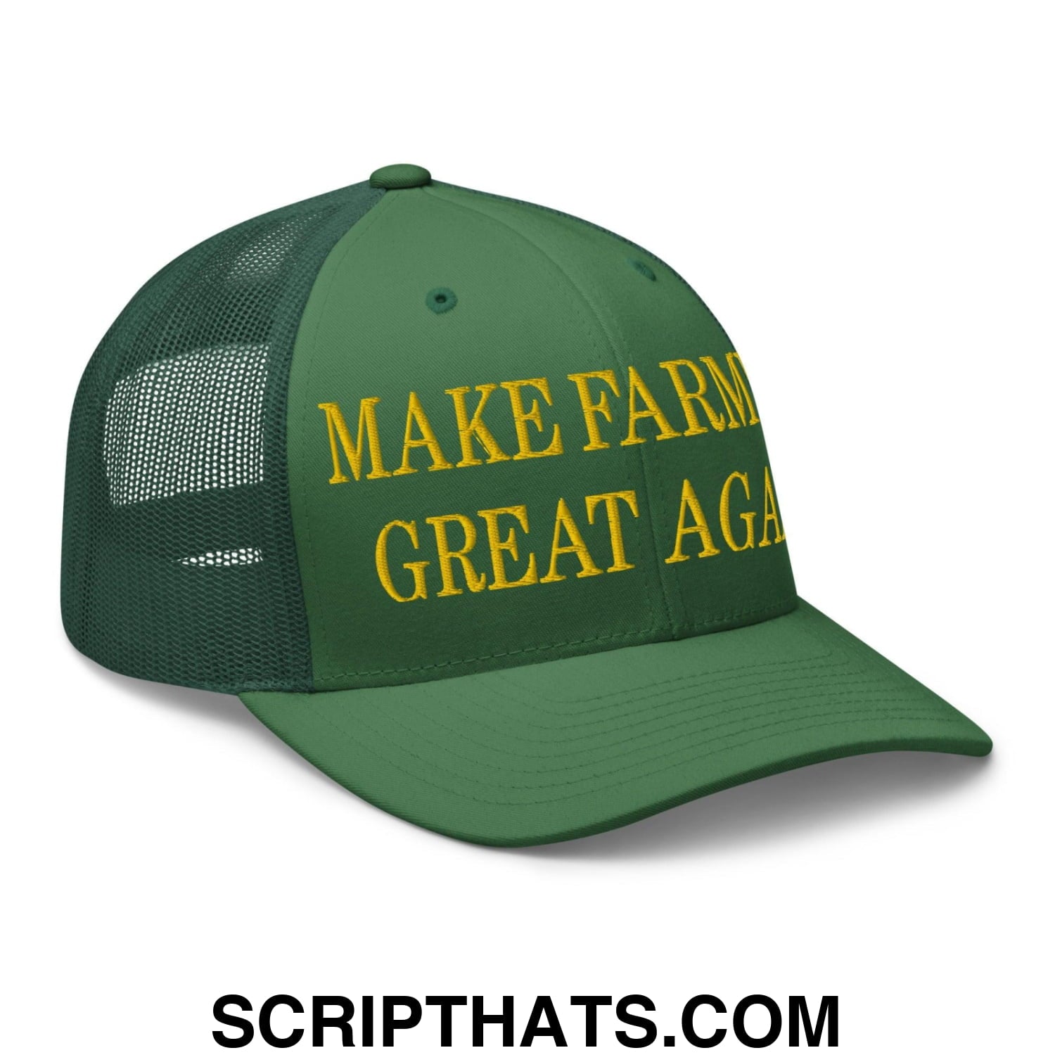 Make Farmers Great Again Green Yellow Embroidered Mesh Trucker Hat Default Title