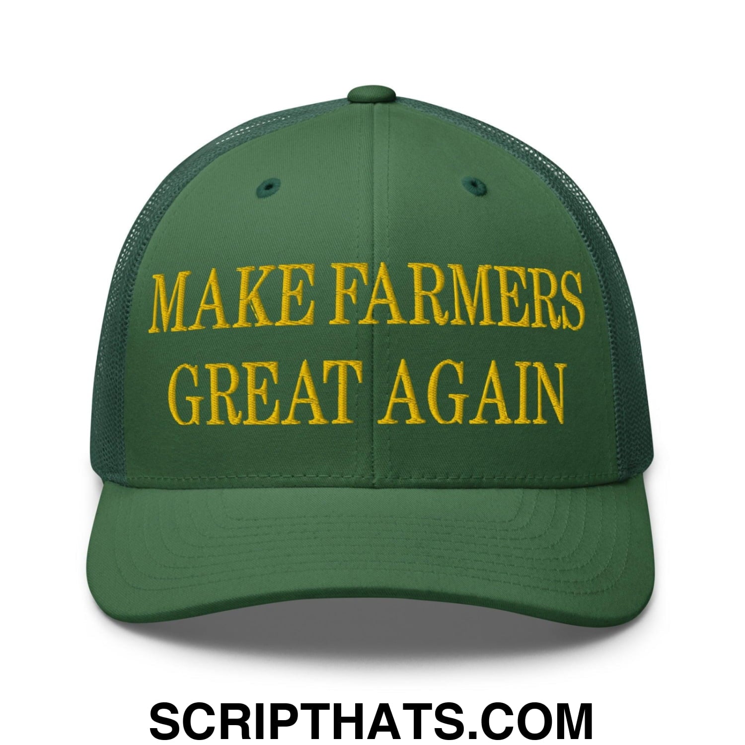 Make Farmers Great Again Green Yellow Embroidered Mesh Trucker Hat Default Title