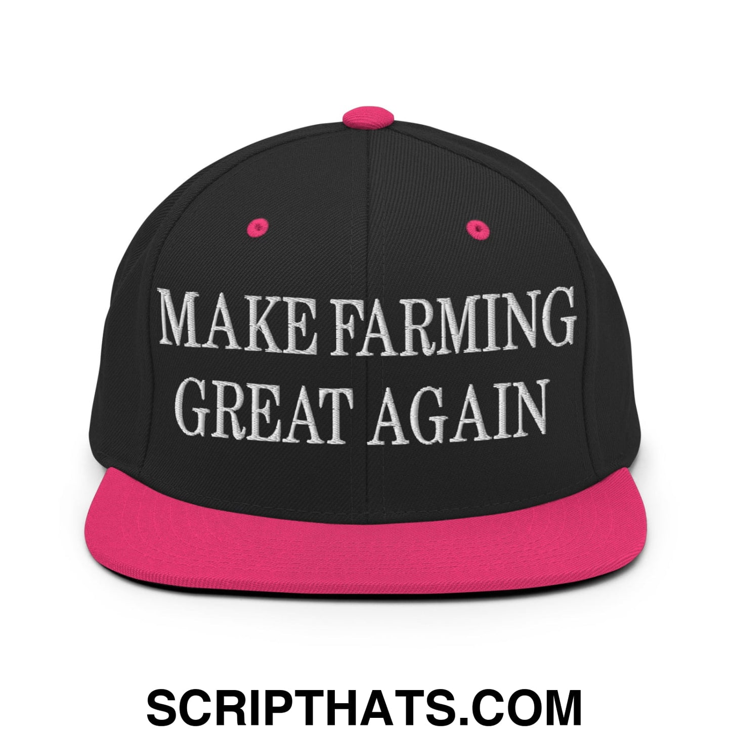 Make Farming Great Again Embroidered Flat Bill Brim Snapback Hat Black Neon Pink