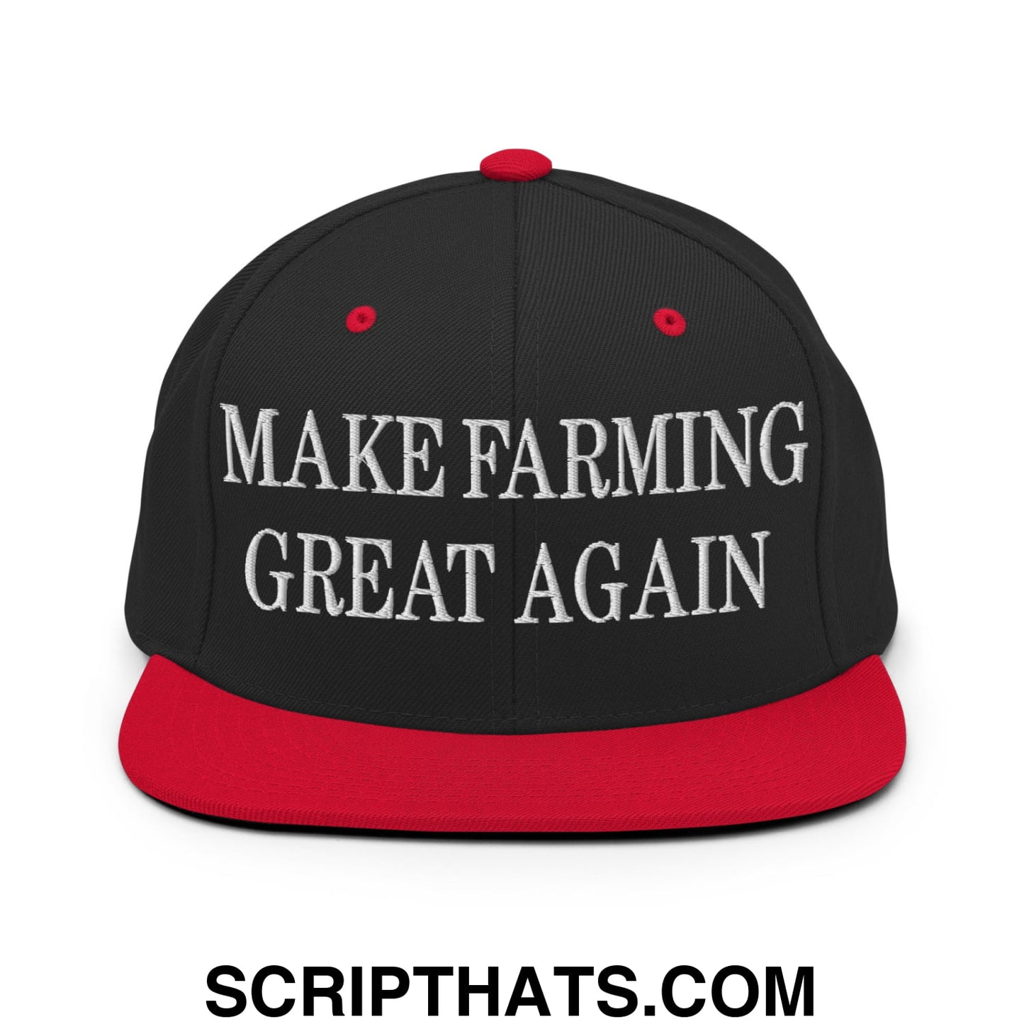 Make Farming Great Again Embroidered Flat Bill Brim Snapback Hat Black Red