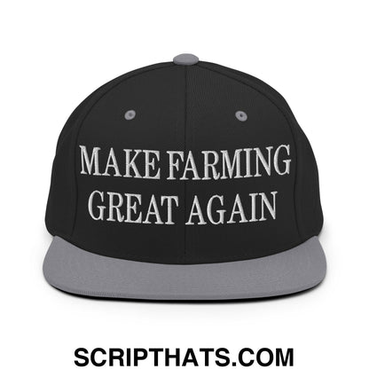 Make Farming Great Again Embroidered Flat Bill Brim Snapback Hat Black Silver