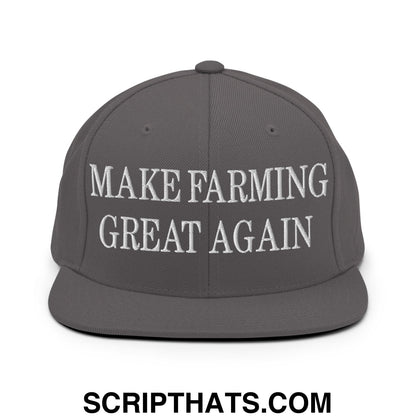 Make Farming Great Again Embroidered Flat Bill Brim Snapback Hat Dark Grey