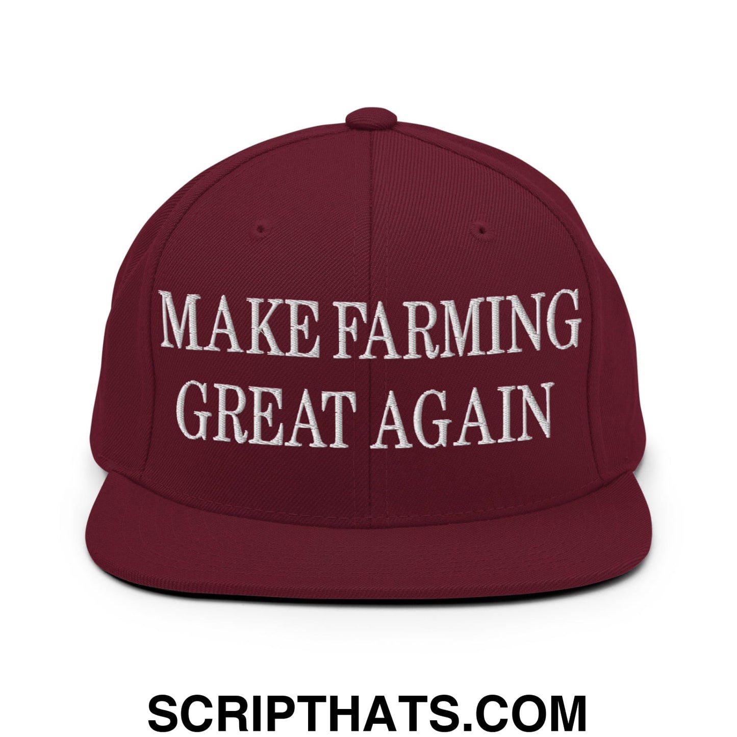 Make Farming Great Again Embroidered Flat Bill Brim Snapback Hat Maroon
