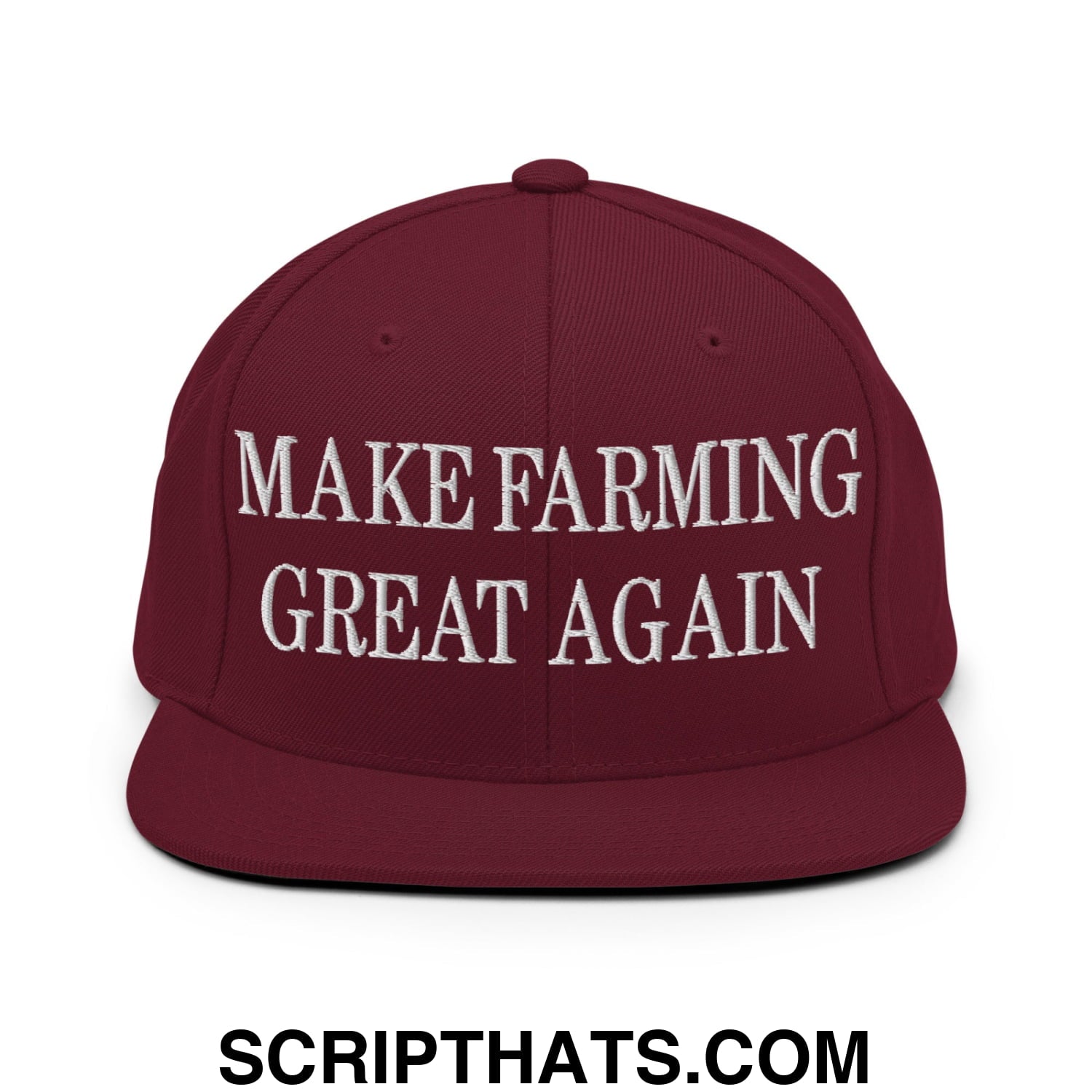 Make Farming Great Again Embroidered Flat Bill Brim Snapback Hat Maroon