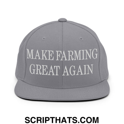 Make Farming Great Again Embroidered Flat Bill Brim Snapback Hat Silver