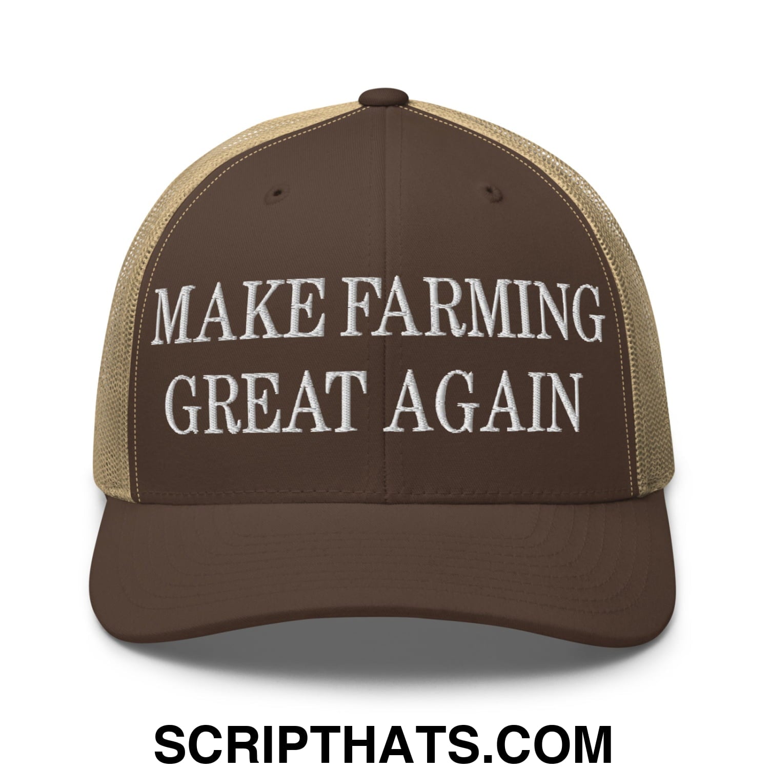 Make Farming Great Again Embroidered Mesh Trucker Hat Brown Khaki