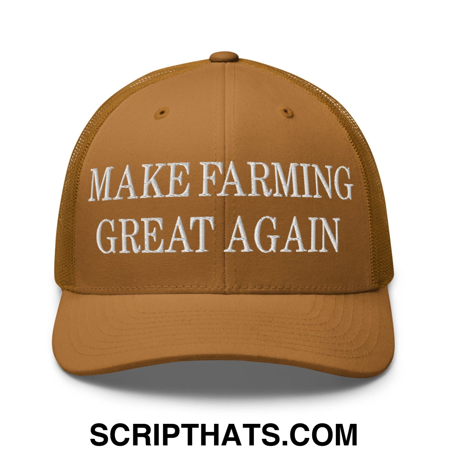 Make Farming Great Again Embroidered Mesh Trucker Hat Caramel