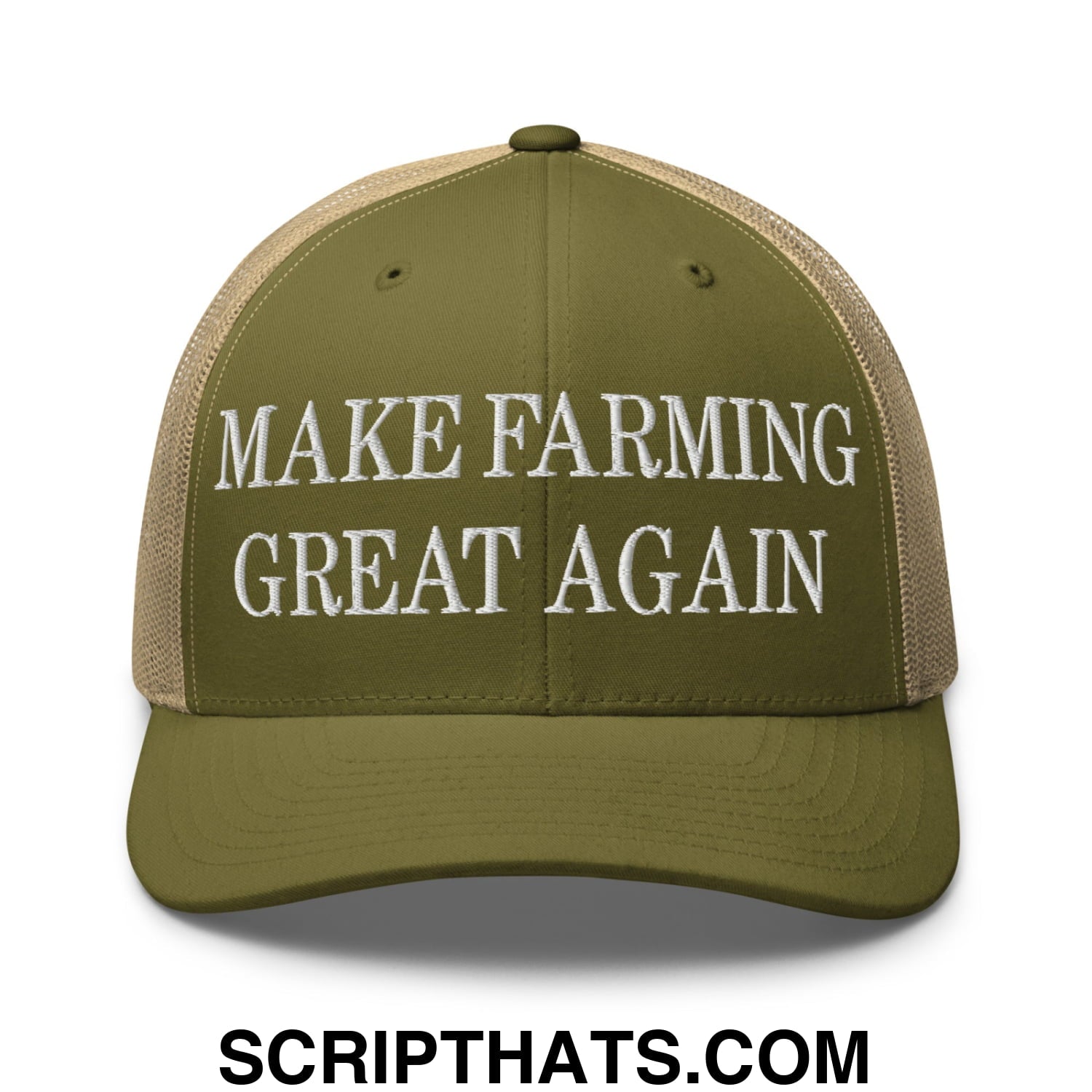 Make Farming Great Again Embroidered Mesh Trucker Hat Moss Khaki