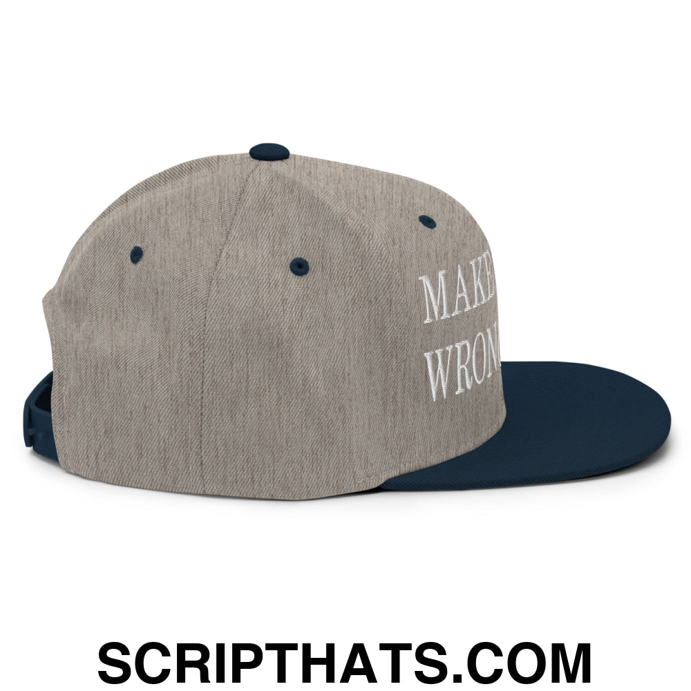 Make Fascism Wrong Again Embroidered Flat Bill Brim Snapback Hat Heather Grey Navy