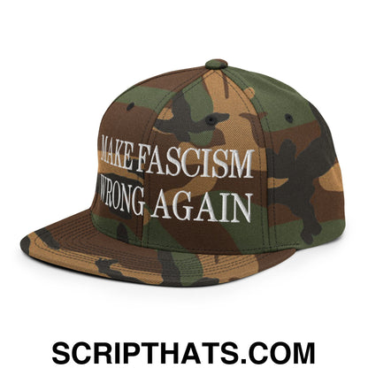 Make Fascism Wrong Again Embroidered Flat Bill Brim Snapback Hat Green Camo