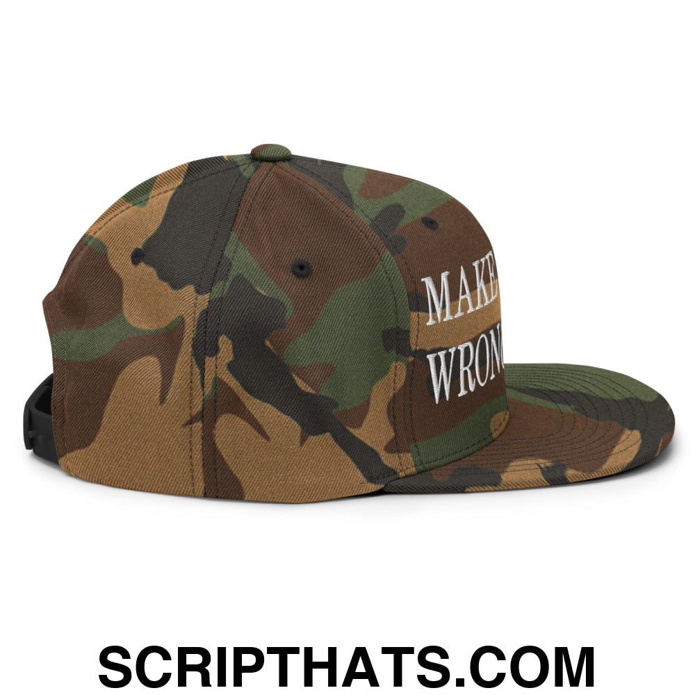 Make Fascism Wrong Again Embroidered Flat Bill Brim Snapback Hat Green Camo