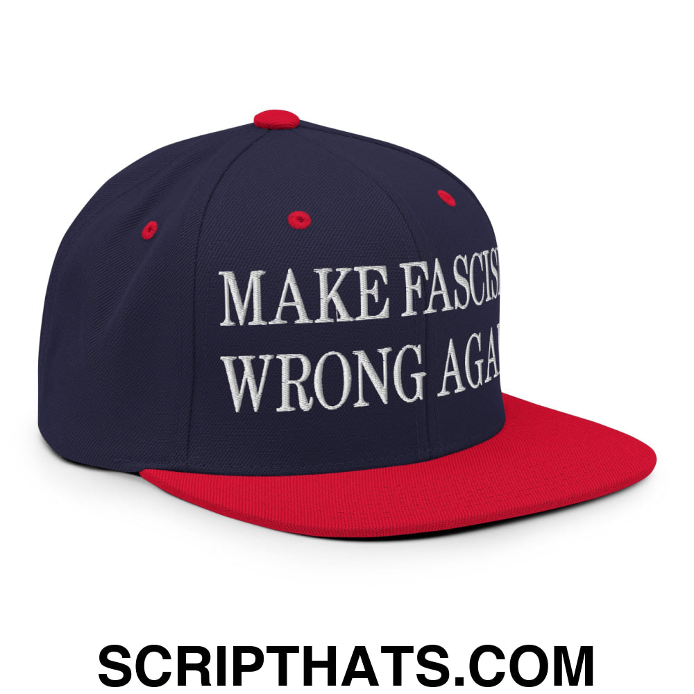 Make Fascism Wrong Again Embroidered Flat Bill Brim Snapback Hat Navy Red