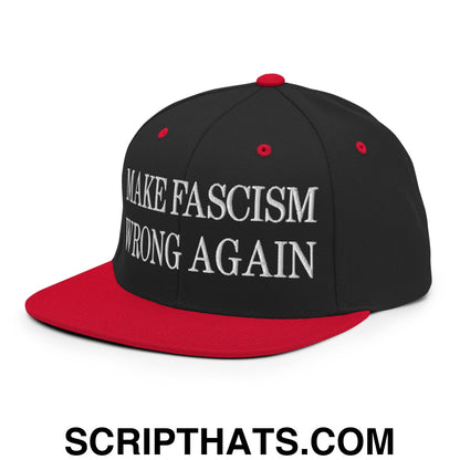 Make Fascism Wrong Again Embroidered Flat Bill Brim Snapback Hat Black Red