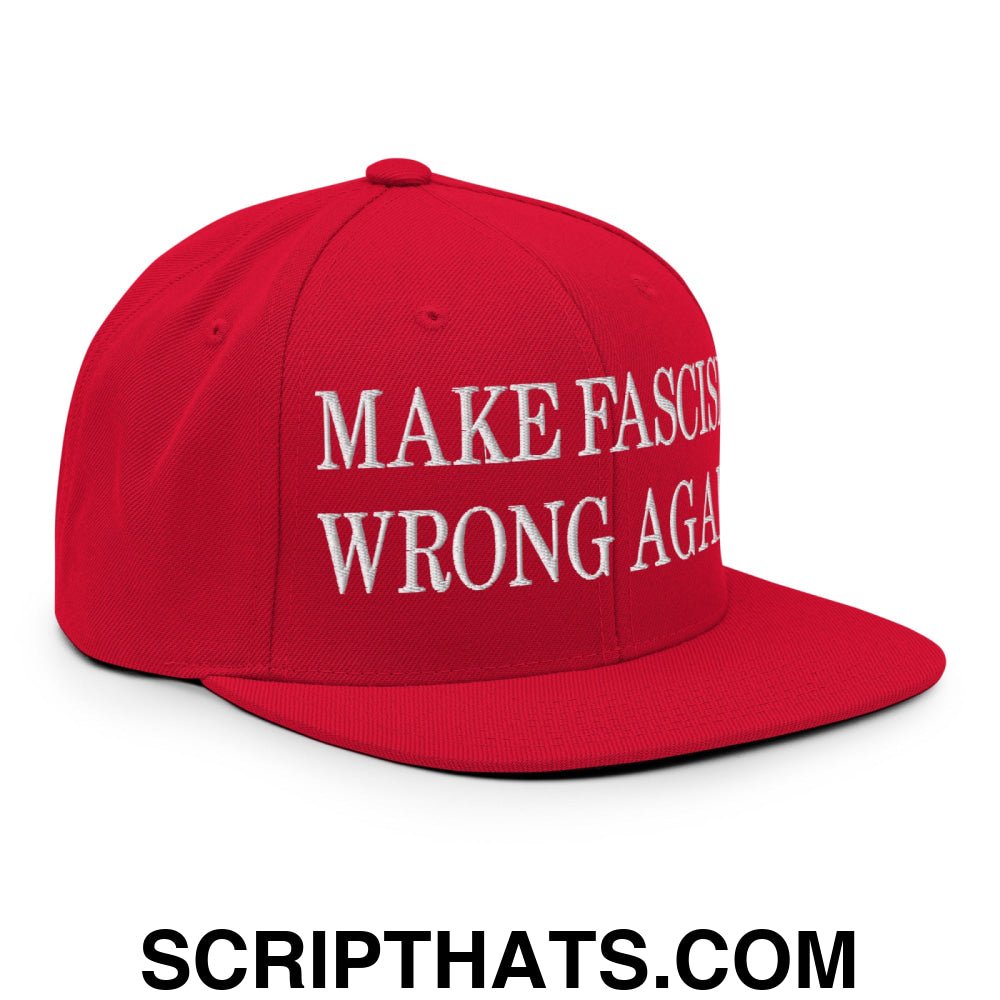 Make Fascism Wrong Again Embroidered Flat Bill Brim Snapback Hat Red