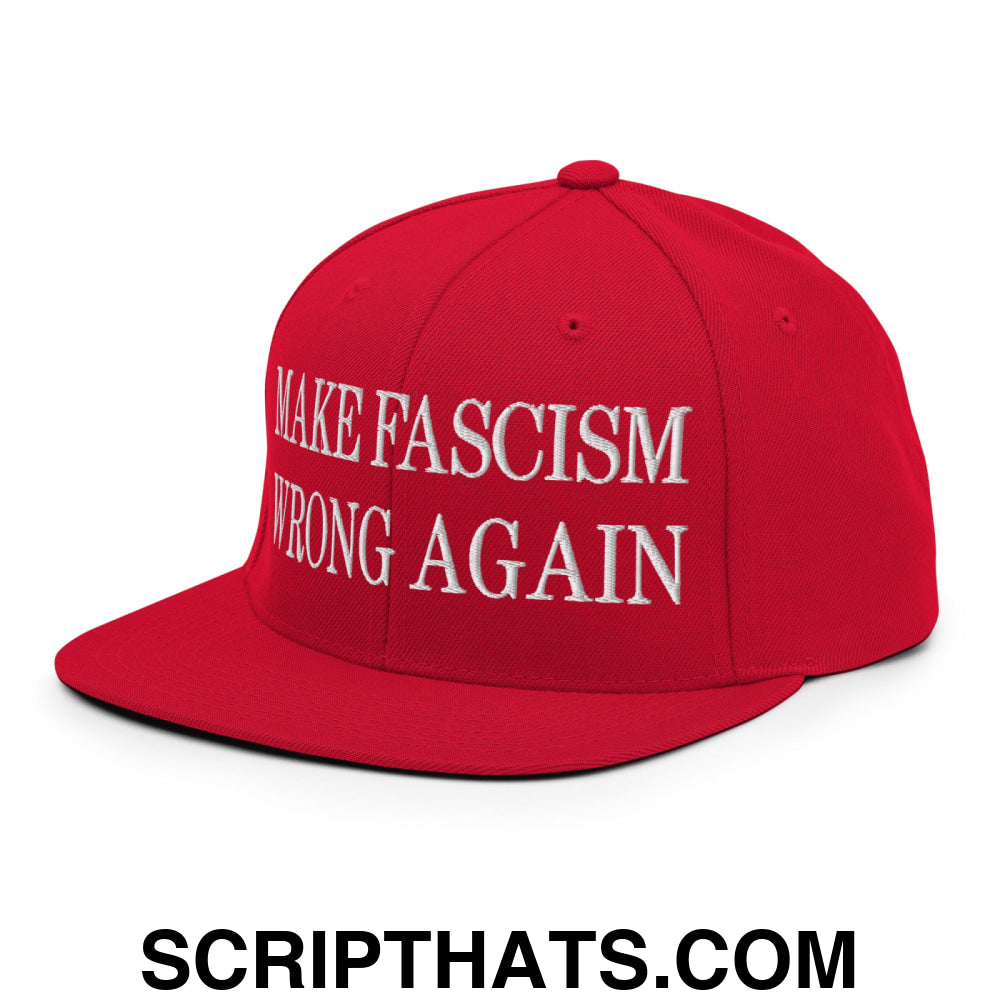 Make Fascism Wrong Again Embroidered Flat Bill Brim Snapback Hat Red