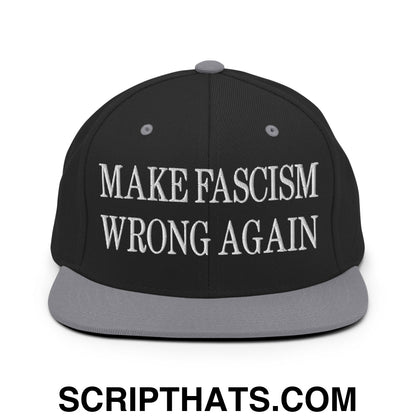 Make Fascism Wrong Again Embroidered Flat Bill Brim Snapback Hat Black Silver