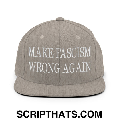 Make Fascism Wrong Again Embroidered Flat Bill Brim Snapback Hat Heather Grey