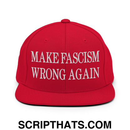 Make Fascism Wrong Again Embroidered Flat Bill Brim Snapback Hat Red