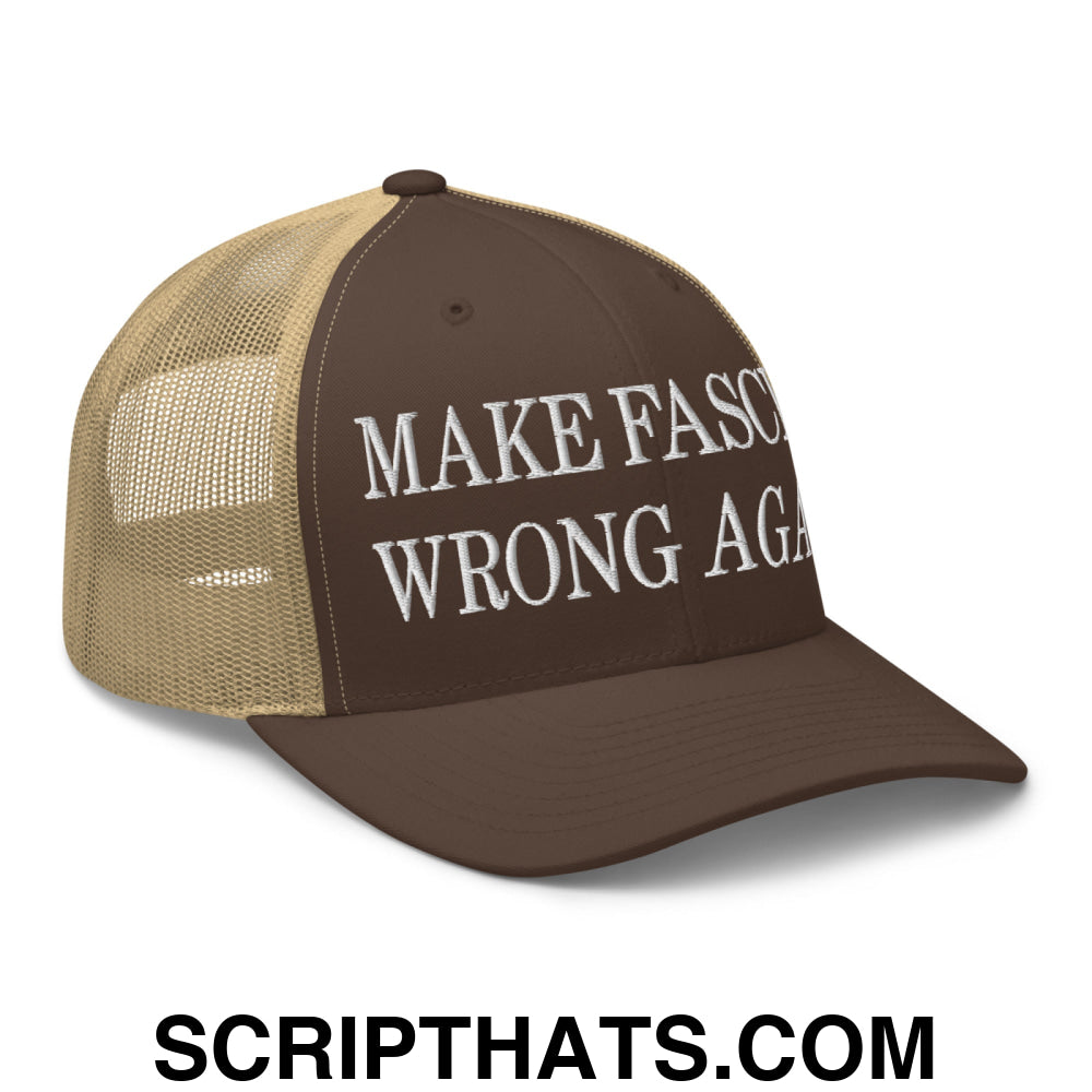 Make Fascism Wrong Again Embroidered Mesh Trucker Hat Brown Khaki