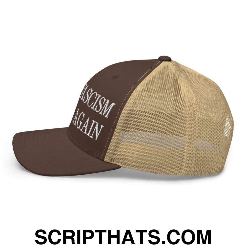Make Fascism Wrong Again Embroidered Mesh Trucker Hat Brown Khaki
