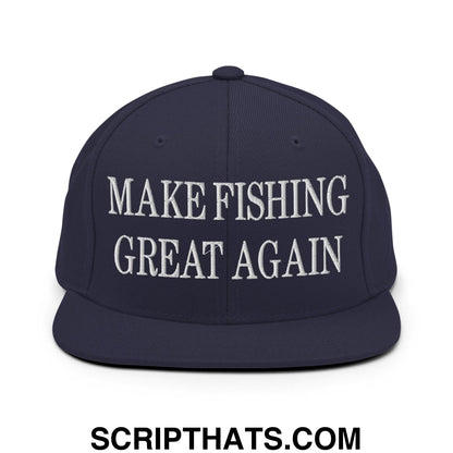 Make Fishing Great Again Embroidered Flat Bill Brim Snapback Hat Navy