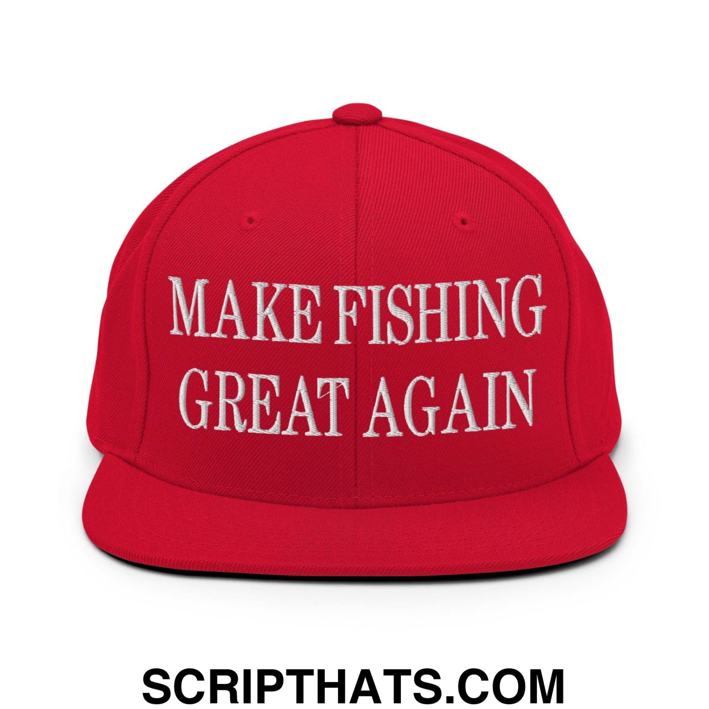 Make Fishing Great Again Embroidered Flat Bill Brim Snapback Hat Red