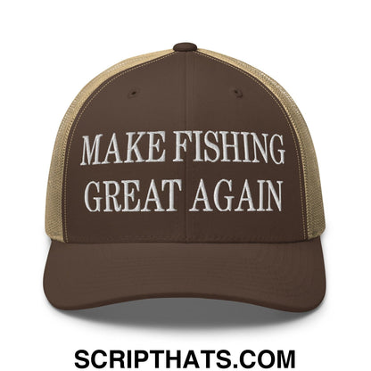 Make Fishing Great Again Embroidered Mesh Trucker Hat Brown Khaki
