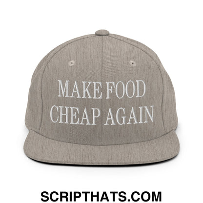Make Food Cheap Again Embroidered Flat Bill Brim Snapback Hat Heather Grey