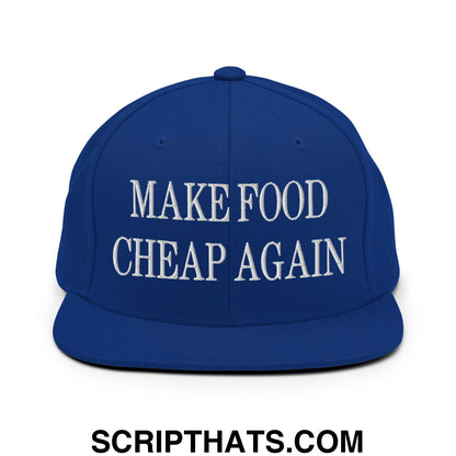 Make Food Cheap Again Embroidered Flat Bill Brim Snapback Hat Royal Blue