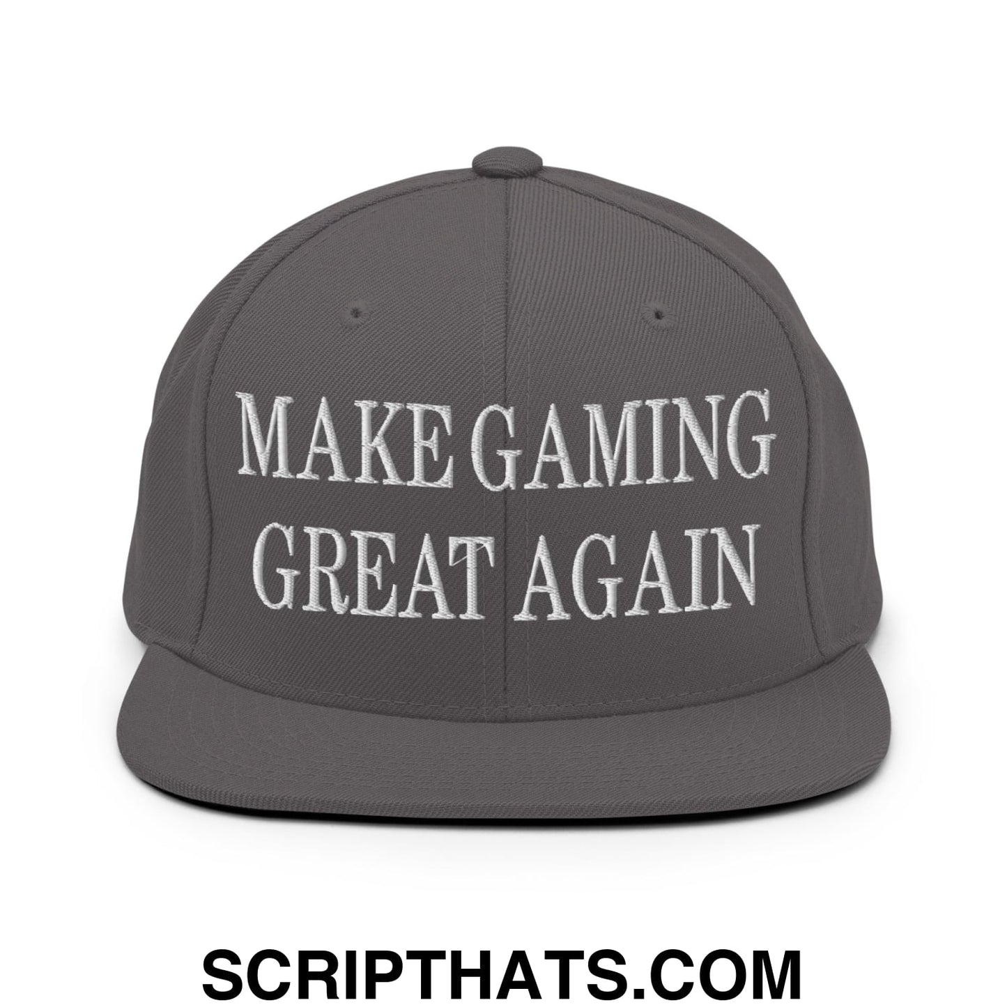Make Gaming Great Again Embroidered Flat Bill Brim Snapback Hat Dark Grey