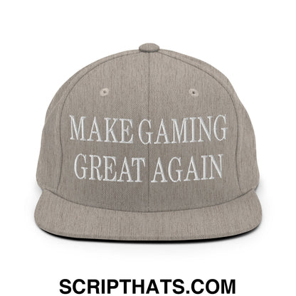 Make Gaming Great Again Embroidered Flat Bill Brim Snapback Hat Heather Grey