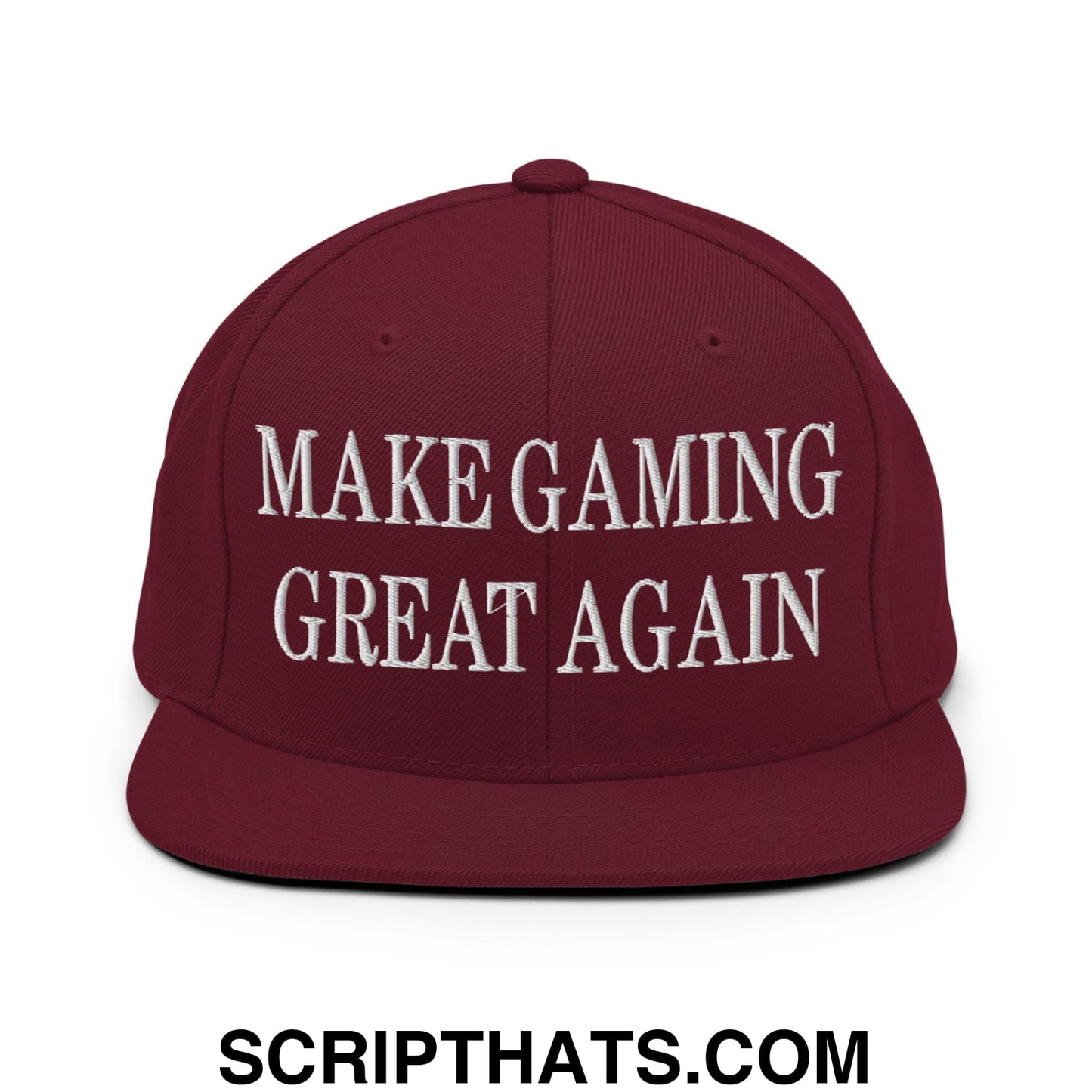 Make Gaming Great Again Embroidered Flat Bill Brim Snapback Hat Maroon