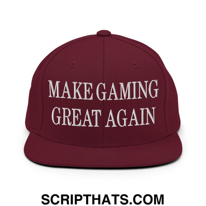 Make Gaming Great Again Embroidered Flat Bill Brim Snapback Hat Maroon