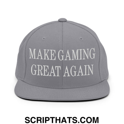 Make Gaming Great Again Embroidered Flat Bill Brim Snapback Hat Silver