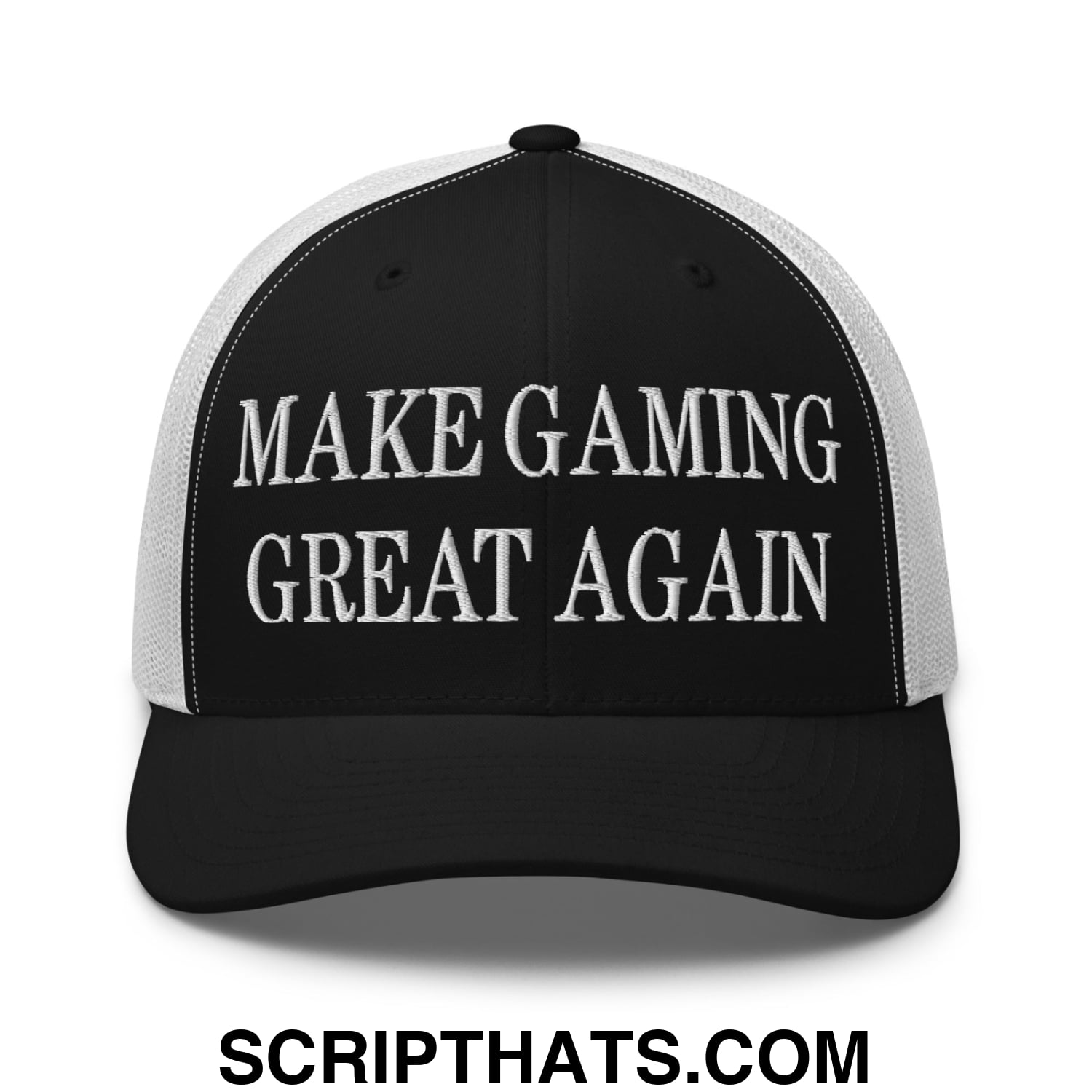 Make Gaming Great Again Embroidered Mesh Trucker Hat Black White