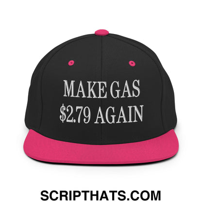 Make Gas $2.79 Again Embroidered Flat Bill Brim Snapback Hat Black Neon Pink