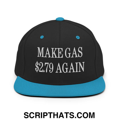 Make Gas $2.79 Again Embroidered Flat Bill Brim Snapback Hat Black Teal
