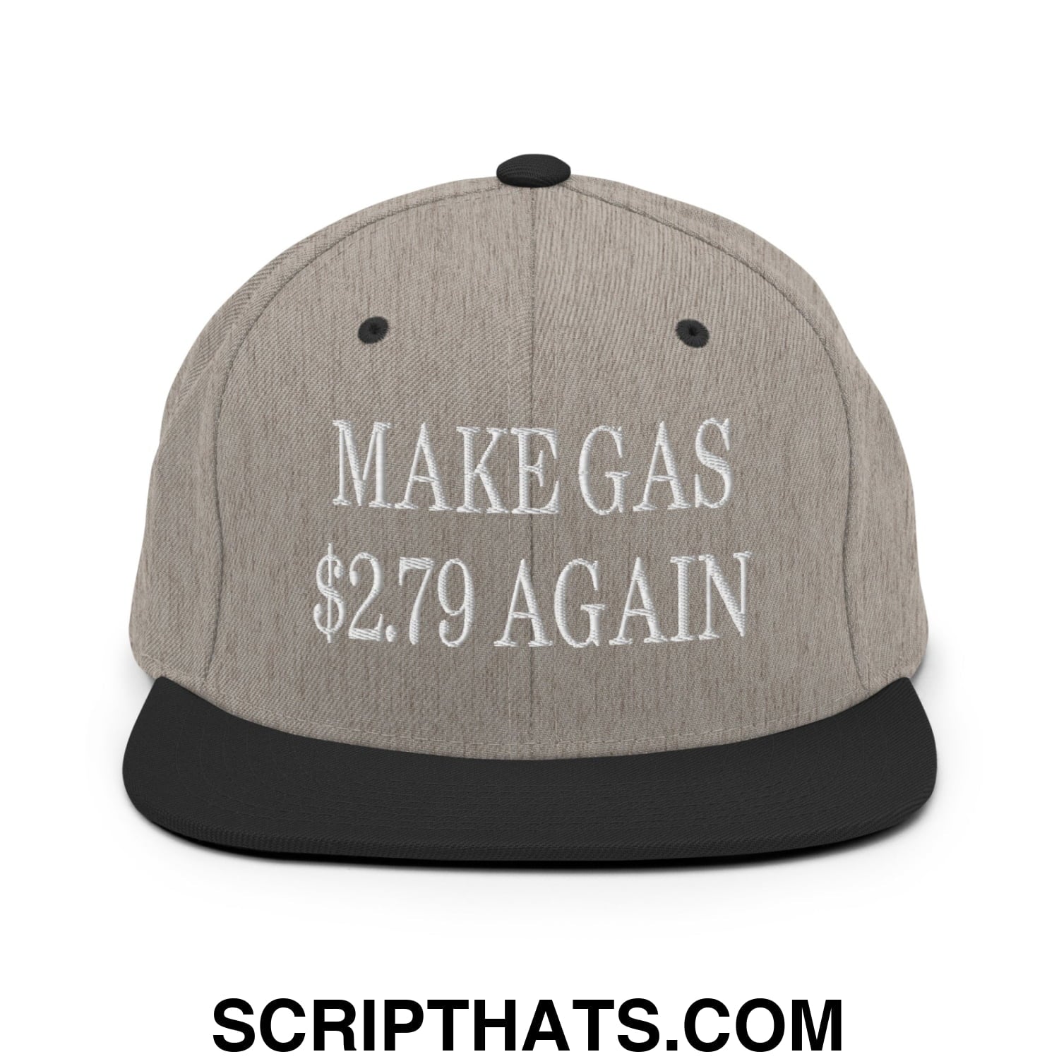 Make Gas $2.79 Again Embroidered Flat Bill Brim Snapback Hat Heather Black