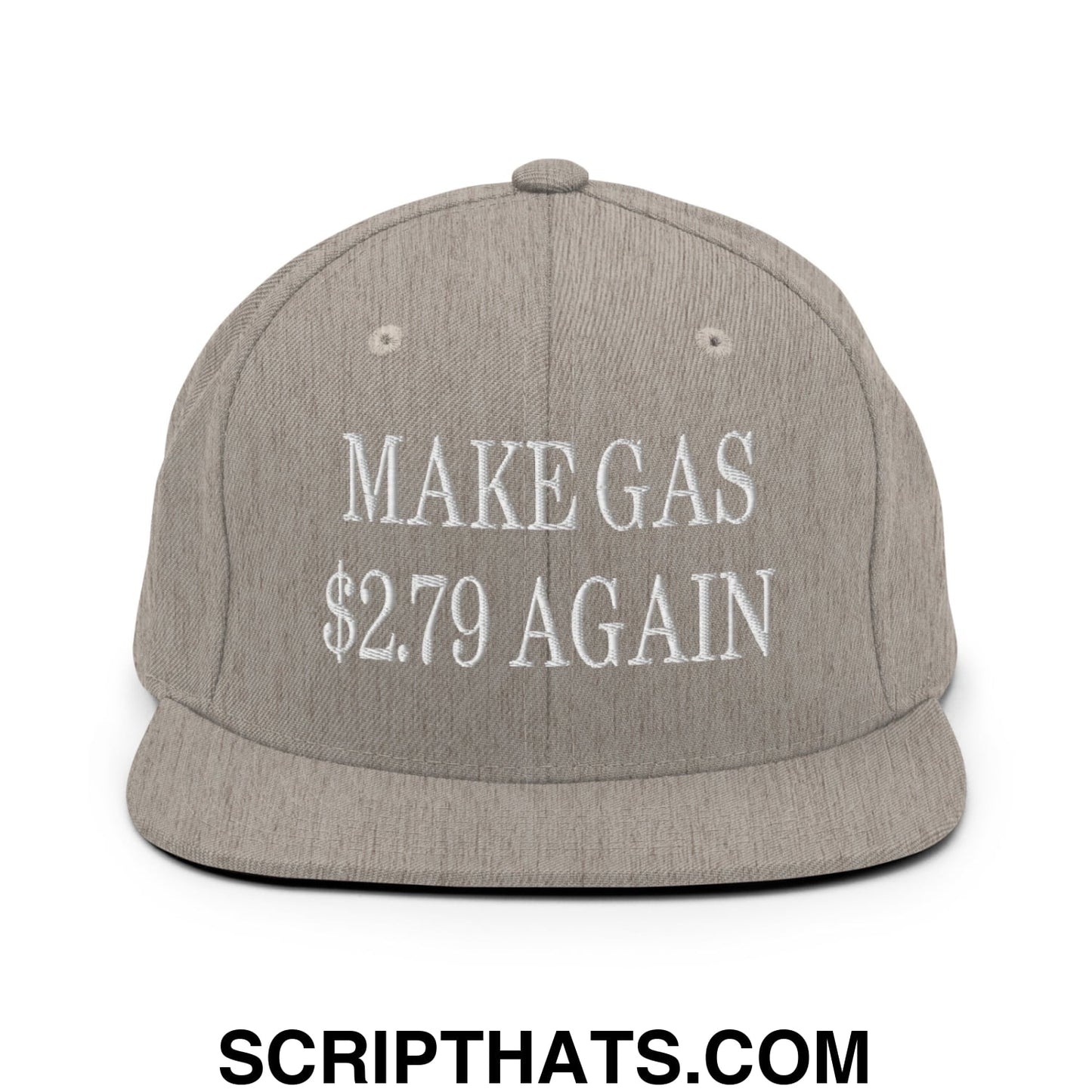 Make Gas $2.79 Again Embroidered Flat Bill Brim Snapback Hat Heather Grey
