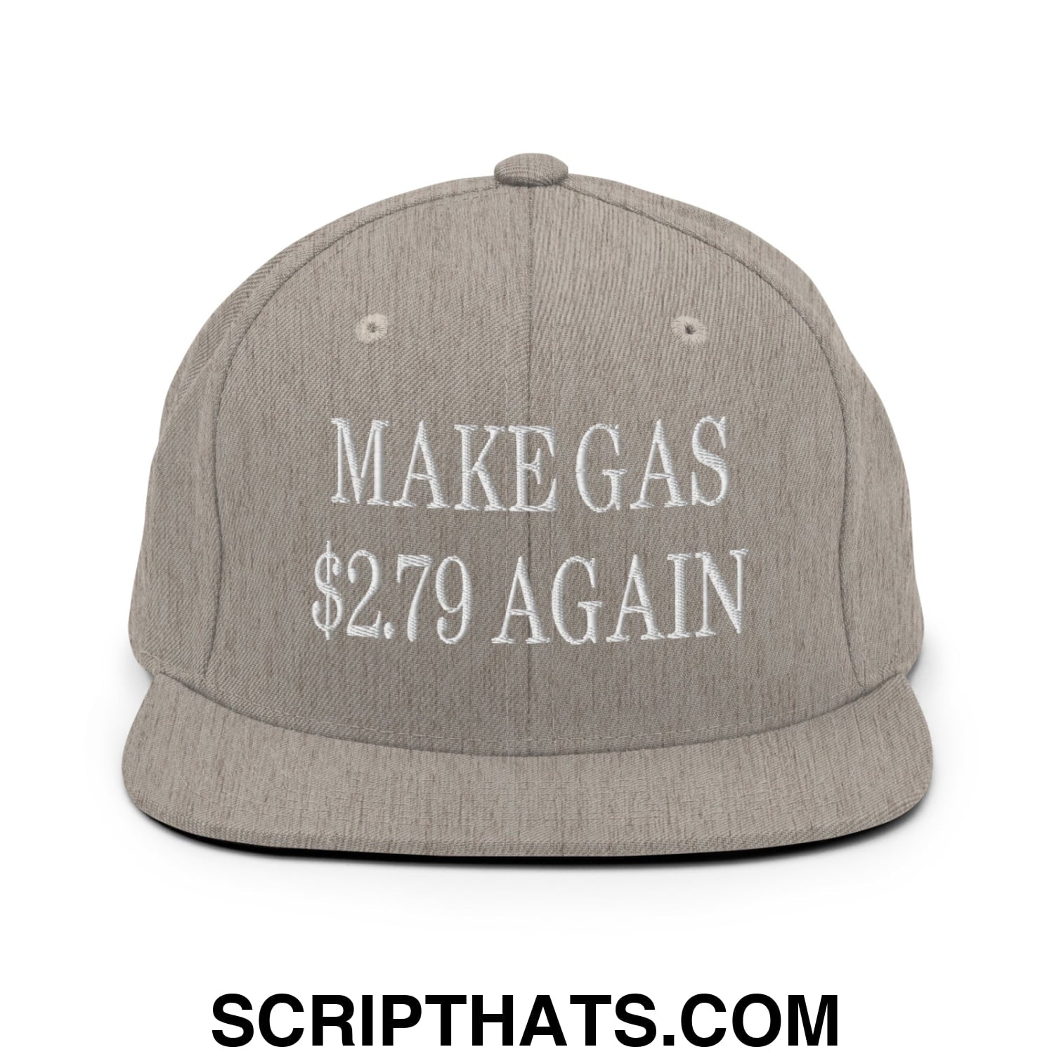 Make Gas $2.79 Again Embroidered Flat Bill Brim Snapback Hat Heather Grey